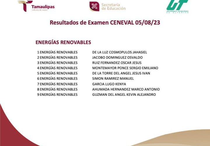 RESULTADOS del Examen CENEVAL aplicado el 05/08/2023