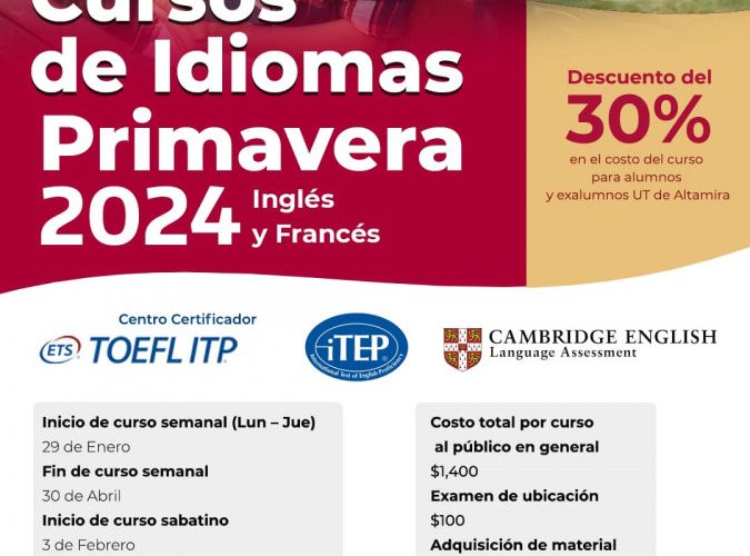 Te invitamos a inscribirte a los cursos de inglés y francés del Centro de Idiomas (CIUT) de nuestra querida Universidad Tecnológica de Altamira