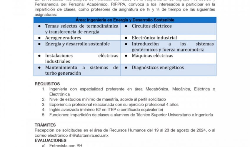 CONVOCATORIA PARA PERSONAL ACADÉMICO.