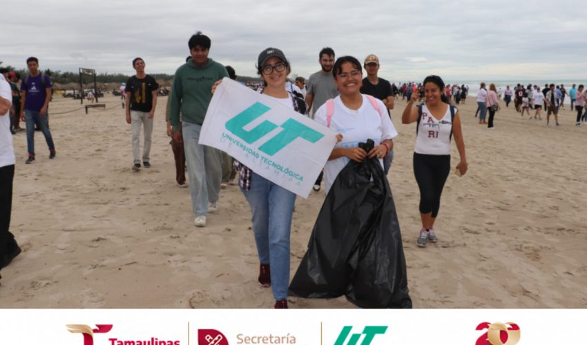 Entusiasta resultó la participación de los alumnos de la Universidad Tecnológica de Altamira en la jornada de limpieza en Playa Miramar